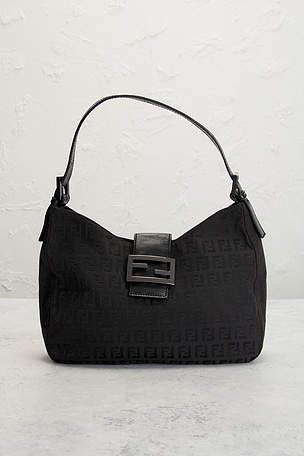FWRD Renew Fendi Zucchino Hobo Bag in Black