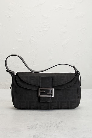 FWRD Renew Fendi Zucca Baguette Shoulder Bag in Black