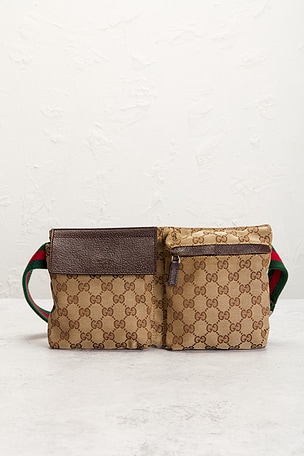 FWRD Renew Gucci Double Pocket Belt Bag in Brown