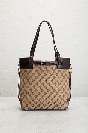 FWRD Renew Gucci Belted Tote Bag in Brown