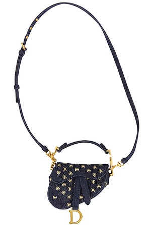 Dior Denim Embroidered Micro Saddle Bag Blue FWRD Renew