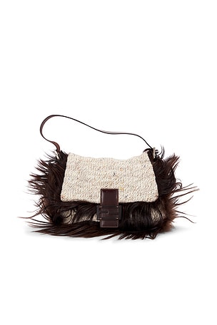 Fendi Knit & Goat Fur Baguette Shoulder Bag FWRD Renew