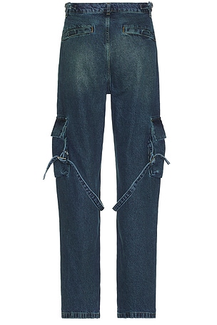 FLANEUR Phone Pocket Cargo Pants in Denim-Dark