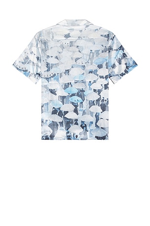 FLANEUR Umbrella Viscose Short Sleeve Shirt in Baby Blue