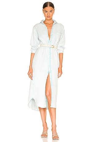chinese dress ladies FRANK AND EILEEN - RORY MAXI SHIRTDRESS IN VINTAGE STONEASH DENIM main image 1