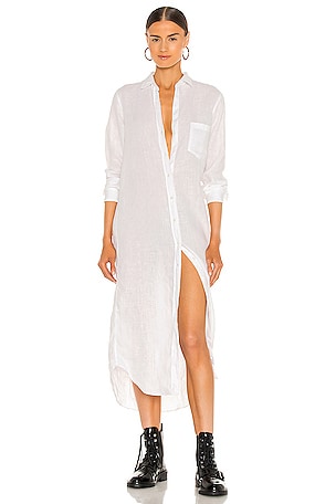 Frank & Eileen Rory Woven Long Dress in White Lived In Linen | REVOLVE