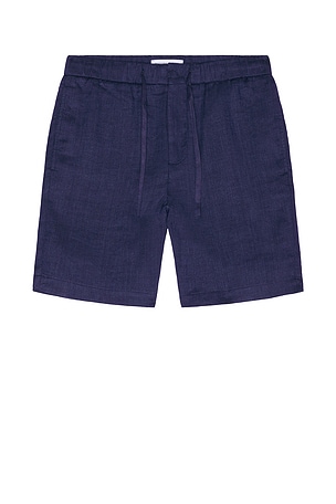 Frescobol Carioca Felipe Linen Shorts in Navy Blue