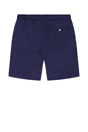 Frescobol Carioca Felipe Linen Shorts in Navy. Size 36. Also