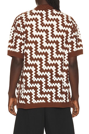 Frescobol Carioca Pinto Cotton Crochet Cardigan in Brown