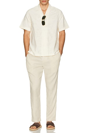Franca Cotton Blend Raffia Jacquard Short Sleeve Shirt Frescobol Carioca