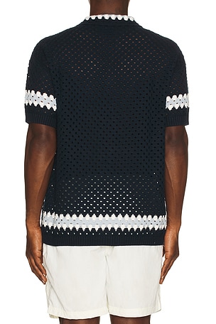 Frescobol Carioca Marques Crochet Cardigan Shirt in Navy