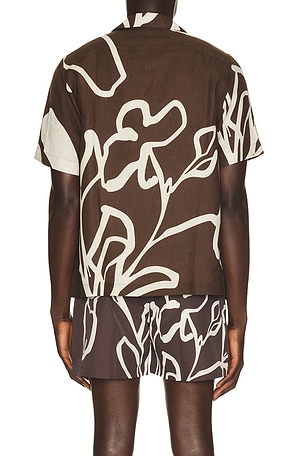 Frescobol Carioca Roberto Linen Short Sleeve Shirt Flor Printt in Brown