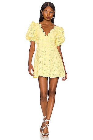 For Love Lemons Natalia Puff Sleeve Mini Dress in Yellow REVOLVE