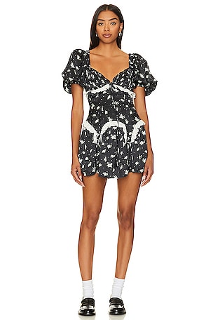 For Love Lemons Biscotti Mini Dress in Noir Roses REVOLVE