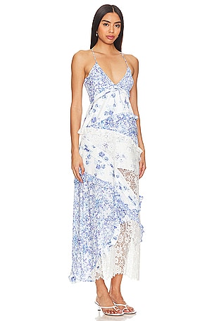 For Love & Lemons Rosalyn Maxi Dress in Blue