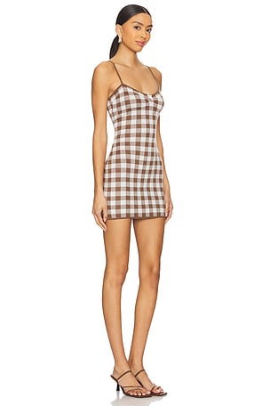 For Love & Lemons Gingham Knit Mini Dress in Brown
