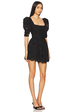 For Love & Lemons Daisy Eyelet Belted Mini Dress in Black
