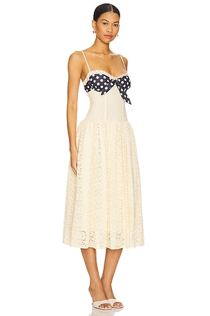 For Love & Lemons Lucy Lace Midi Dress in Lemon