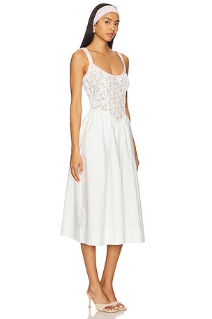 For Love & Lemons Blossom Lace Midi Dress in White
