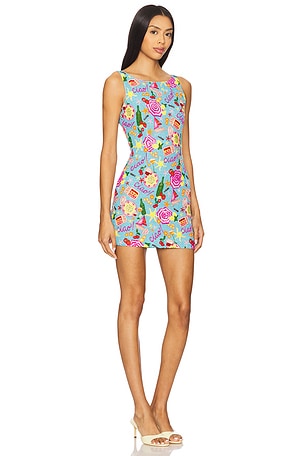For Love & Lemons Ciao Beaded Mini Dress in Blue
