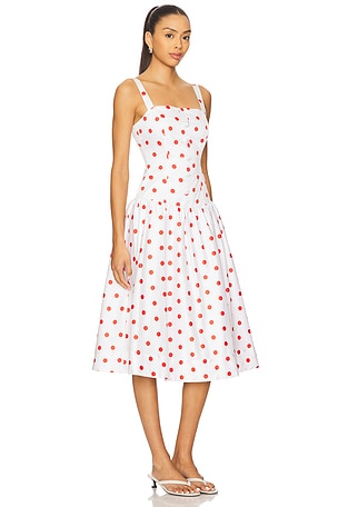 For Love & Lemons Red Dot Midi Dress in White
