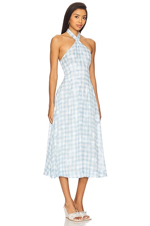 For Love & Lemons Claudette Gingham Midi Dress in Baby Blue