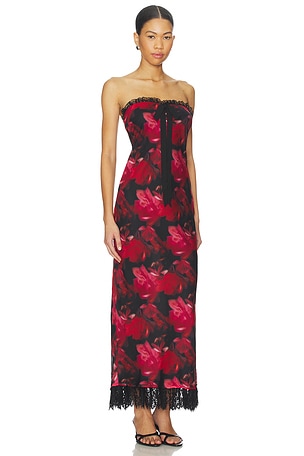 For Love & Lemons Dark Romance Maxi Dress in Red,Black