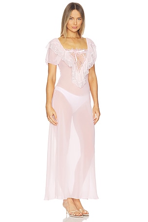 For Love & Lemons Grace Maxi Slip Dress in Pink