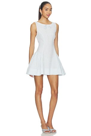 For Love & Lemons Scotch Bonnet Gingham Mini Dress in Baby Blue