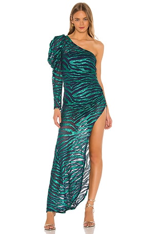 For Love & Lemons Vixen One Shoulder Maxi Dress in Tiger | REVOLVE