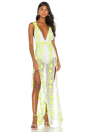 For Love & Lemons Dahlia Lace Maxi Dress in Neon Floral | REVOLVE