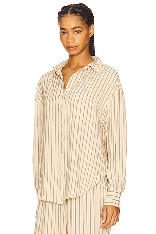 For Love & Lemons Mindy Striped Button Down Shirt in Beige. Size XS. Also