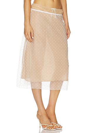 For Love & Lemons Devon Dot Midi Skirt in White. Size XS. Also