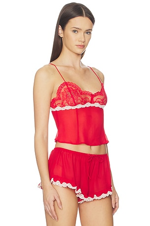 For Love & Lemons Fiona Lace Camisole Top in Red,White