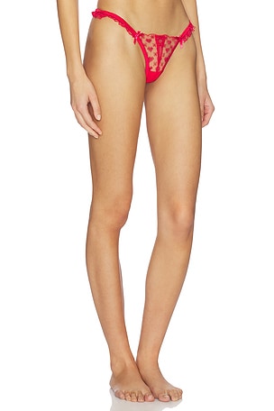 For Love & Lemons Cross Stitch Hearts Thong Panty in Red. Size XXS. Also