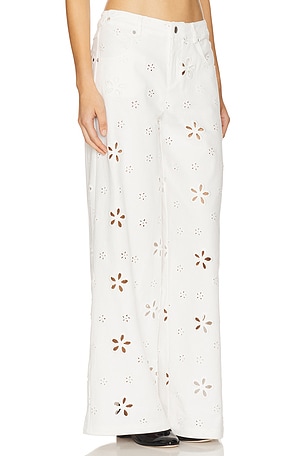 For Love & Lemons Daisy Eyelet Baggy Jean in White