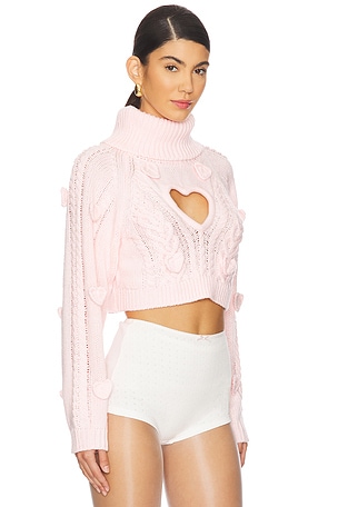 For Love & Lemons Rebecca Heart Sweater in Pink