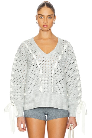 Free People Lofty V Neck Pullover Sweater in Ivory REVOLVE