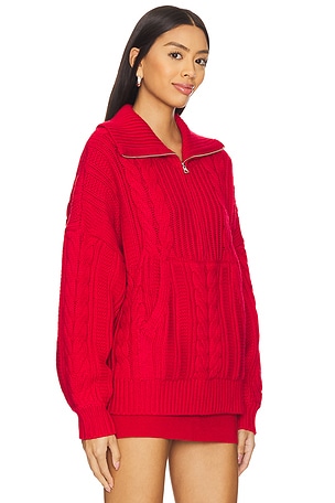 For Love & Lemons Drina Henley Knit Sweater in Red