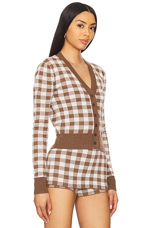 For Love & Lemons Gingham Knit Cardigan in Brown