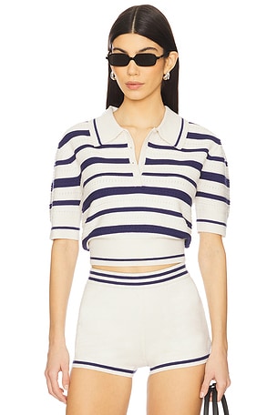 Simona Pointelle Striped Polo For Love & Lemons