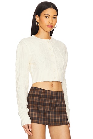 For Love & Lemons Camille Cable Knit Cardigan in Cream