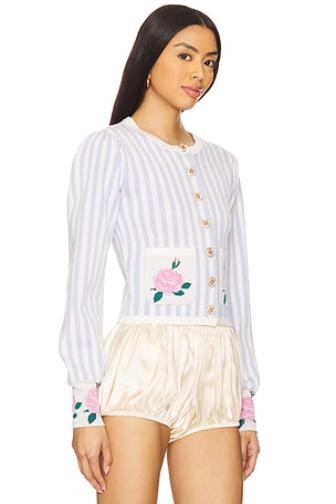 For Love & Lemons Edie Jacquard Knit Cardigan in Baby Blue