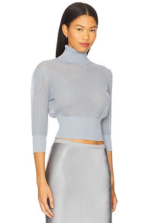 For Love & Lemons Eva Pointelle Sweater in Baby Blue