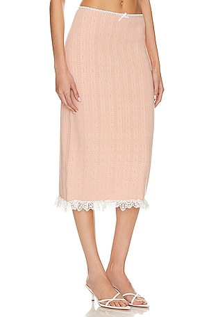 For Love & Lemons Andy Midi Skirt in Pink