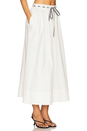 For Love & Lemons Georgia Poplin Midi Skirt in Cream