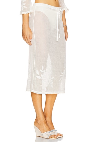 For Love & Lemons Rose Crochet Midi Skirt in White