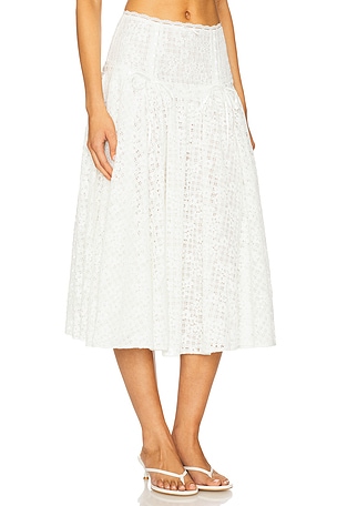 For Love & Lemons Daisy Lace Midi Skirt in White