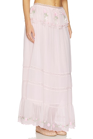For Love & Lemons Rae Rose Maxi Skirt in Pink. Size XL. Also