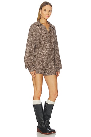 For Love & Lemons Nathalie Knit Romper in Brown. Size XS. Also